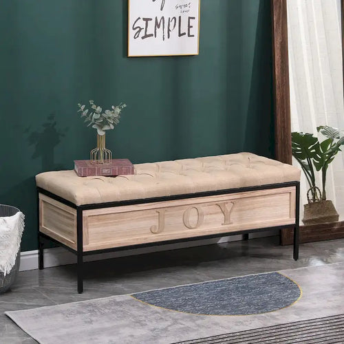 48  Linen Storage Bench: Button-Tufted, Wooden Ottoman for Bedroom, Living Room