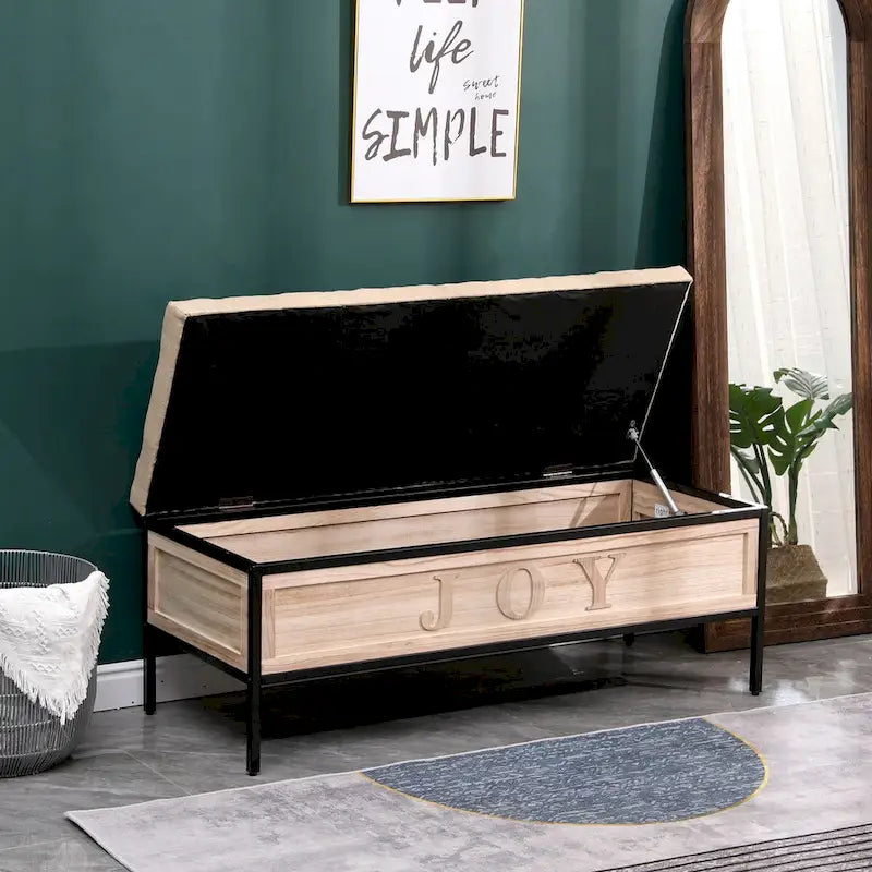 48  Linen Storage Bench: Button-Tufted, Wooden Ottoman for Bedroom, Living Room