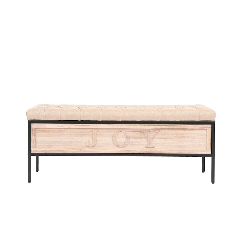 48  Linen Storage Bench: Button-Tufted, Wooden Ottoman for Bedroom, Living Room