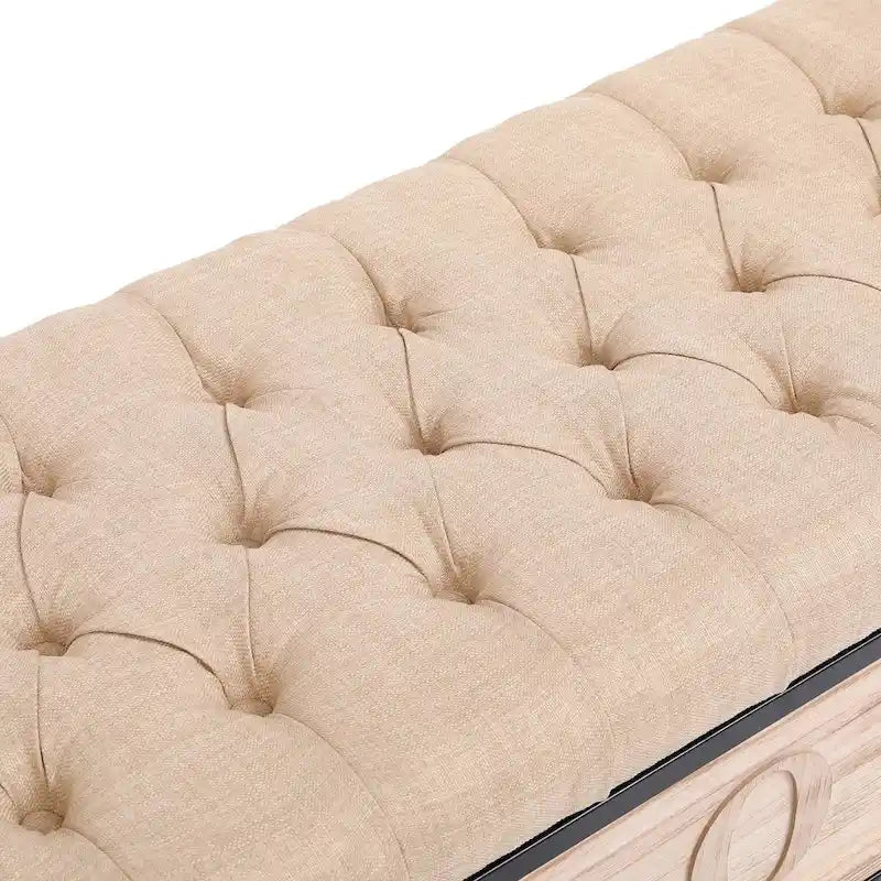 48  Linen Storage Bench: Button-Tufted, Wooden Ottoman for Bedroom, Living Room