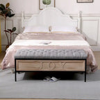 48  Linen Storage Bench: Button-Tufted, Wooden Ottoman for Bedroom, Living Room