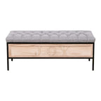 48  Linen Storage Bench: Button-Tufted, Wooden Ottoman for Bedroom, Living Room