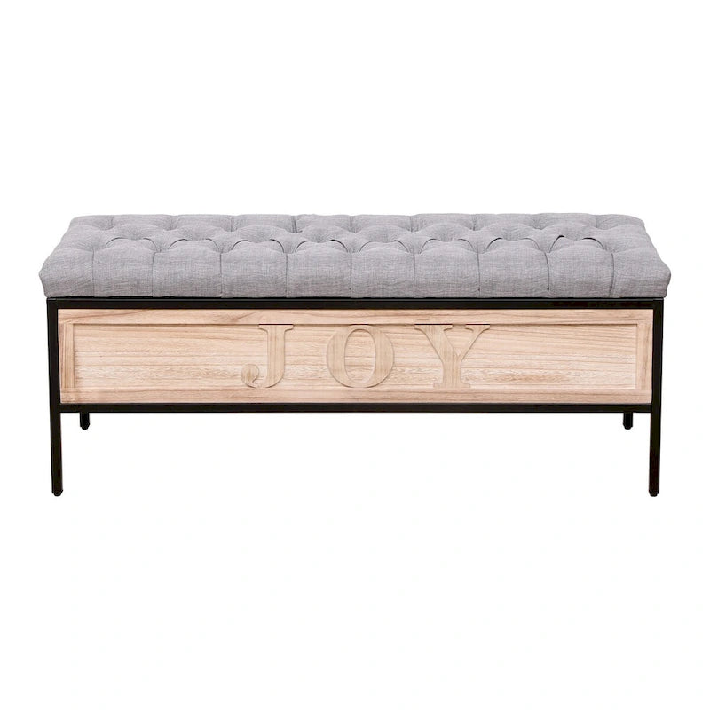 48  Linen Storage Bench: Button-Tufted, Wooden Ottoman for Bedroom, Living Room