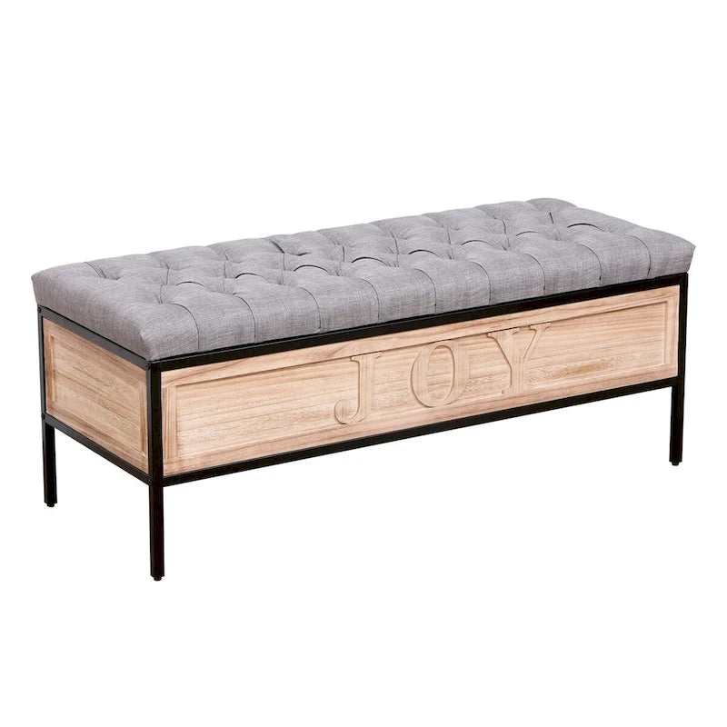 48  Linen Storage Bench: Button-Tufted, Wooden Ottoman for Bedroom, Living Room