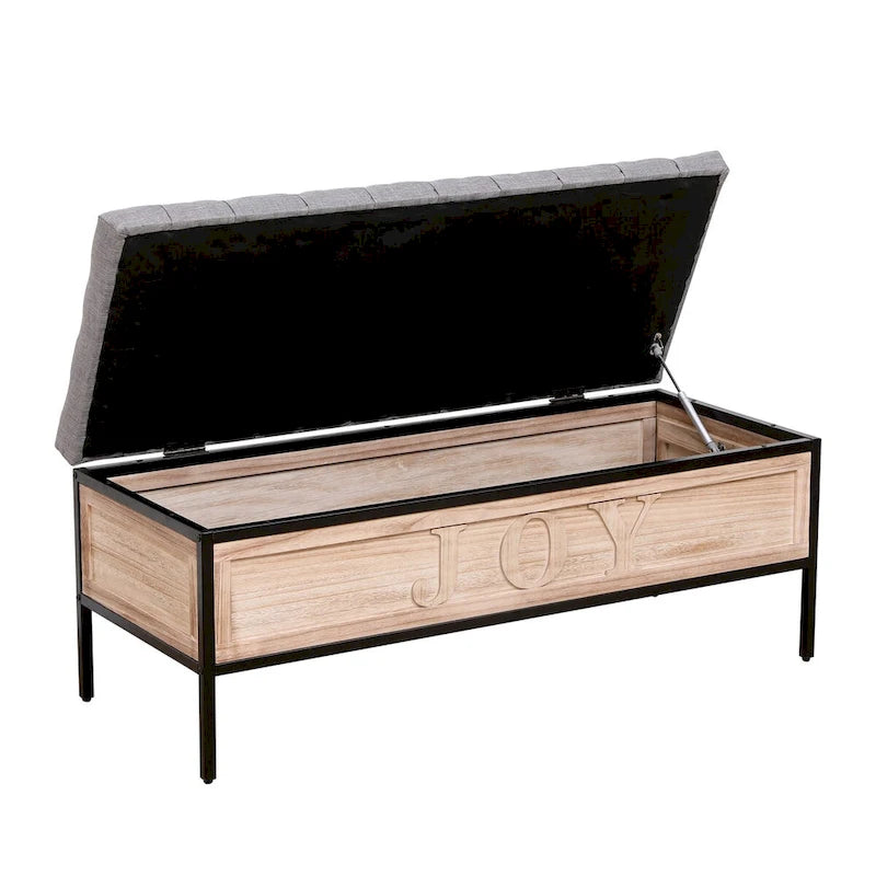 48  Linen Storage Bench: Button-Tufted, Wooden Ottoman for Bedroom, Living Room