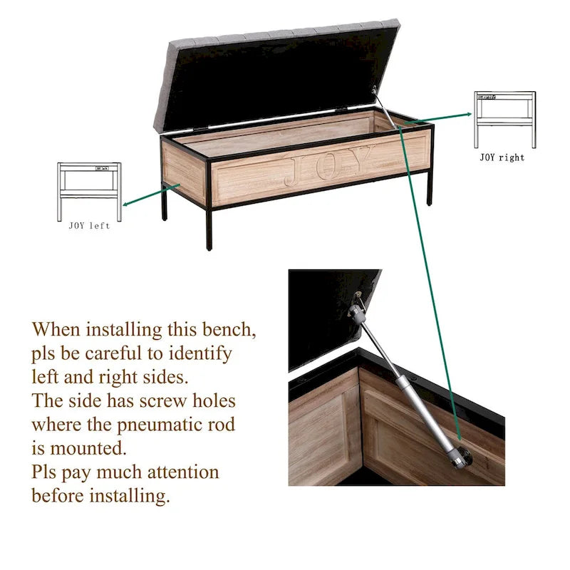 48  Linen Storage Bench: Button-Tufted, Wooden Ottoman for Bedroom, Living Room