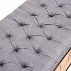 48  Linen Storage Bench: Button-Tufted, Wooden Ottoman for Bedroom, Living Room