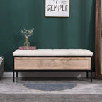 48  Linen Storage Bench: Button-Tufted, Wooden Ottoman for Bedroom, Living Room