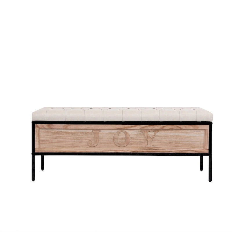 48  Linen Storage Bench: Button-Tufted, Wooden Ottoman for Bedroom, Living Room
