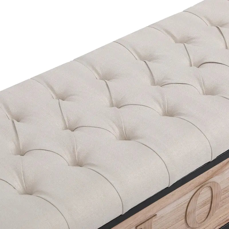 48  Linen Storage Bench: Button-Tufted, Wooden Ottoman for Bedroom, Living Room
