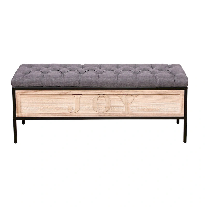 48  Linen Storage Bench: Button-Tufted, Wooden Ottoman for Bedroom, Living Room