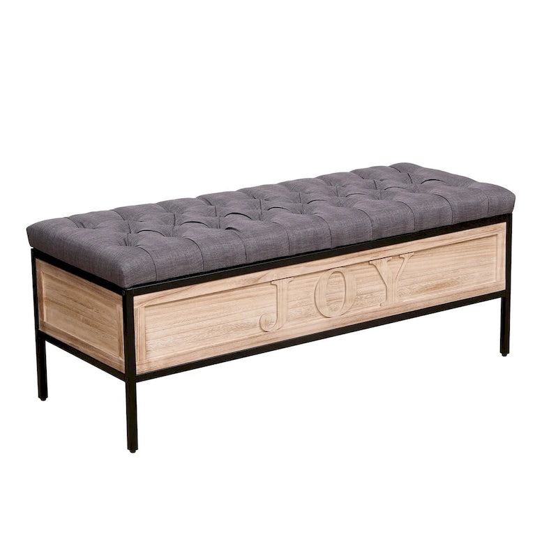 48  Linen Storage Bench: Button-Tufted, Wooden Ottoman for Bedroom, Living Room
