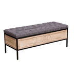 48  Linen Storage Bench: Button-Tufted, Wooden Ottoman for Bedroom, Living Room