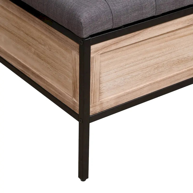 48  Linen Storage Bench: Button-Tufted, Wooden Ottoman for Bedroom, Living Room