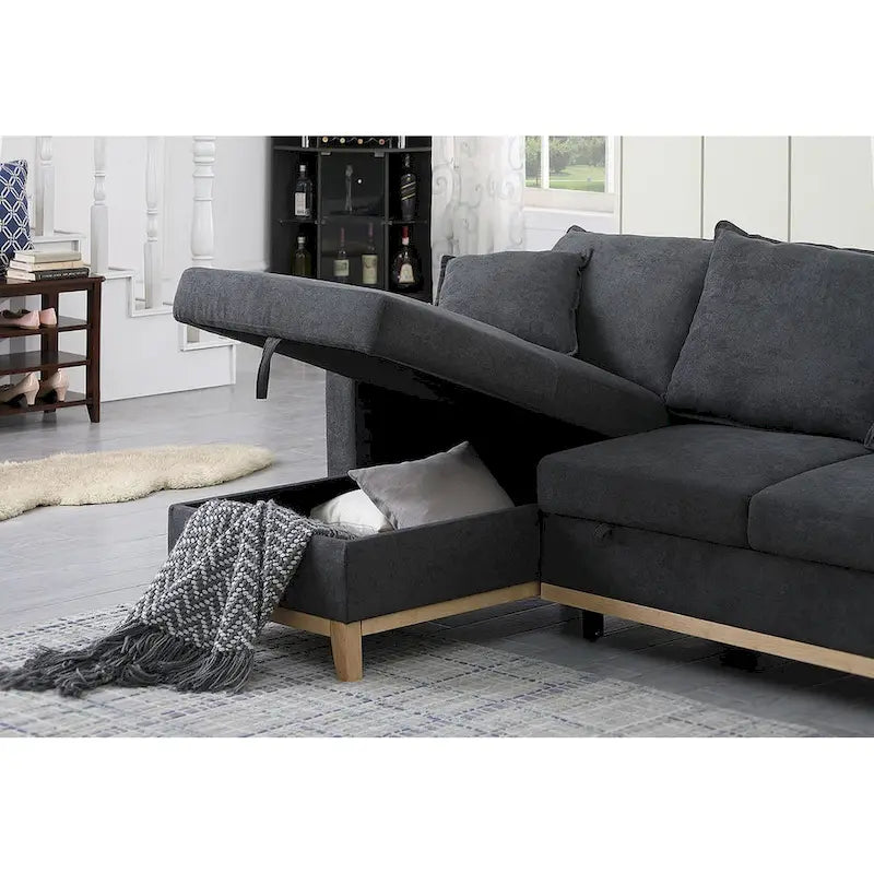 Dark Gray Woven Reversible Sleeper Sectional Sofa with Storage Chaise