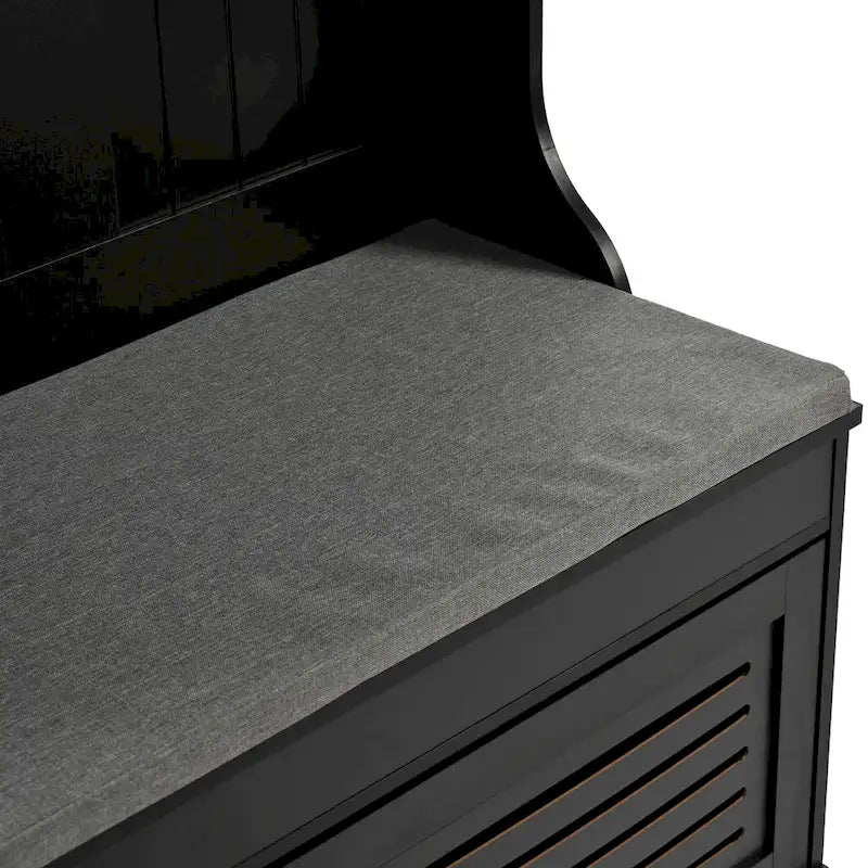 5-in-1 Entryway Bench with Shutter-shaped doors, Coat Rack, Cushion and 4 Sturdy Hooks, 47.2  Wide Hall Tree with Storage Bench