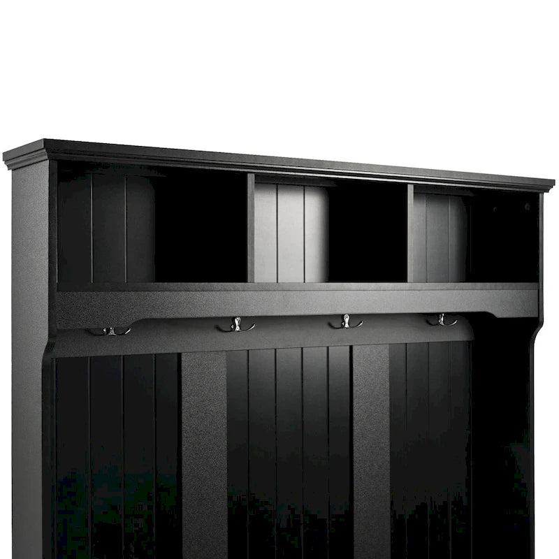 5-in-1 Entryway Bench with Shutter-shaped doors, Coat Rack, Cushion and 4 Sturdy Hooks, 47.2  Wide Hall Tree with Storage Bench