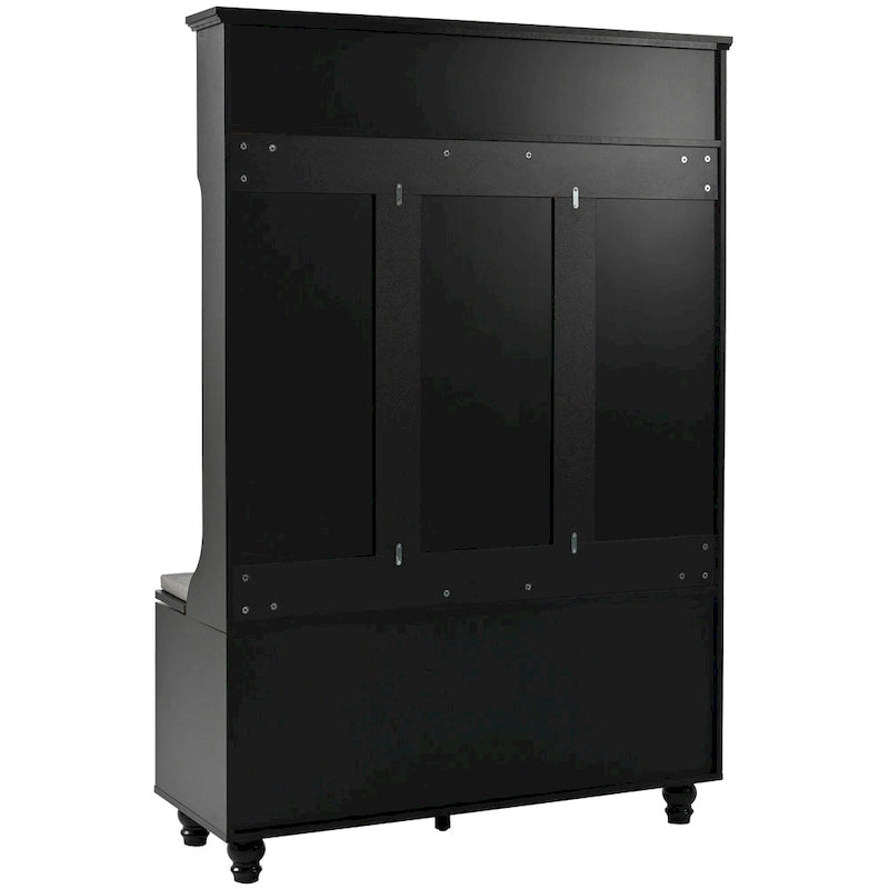 5-in-1 Entryway Bench with Shutter-shaped doors, Coat Rack, Cushion and 4 Sturdy Hooks, 47.2  Wide Hall Tree with Storage Bench