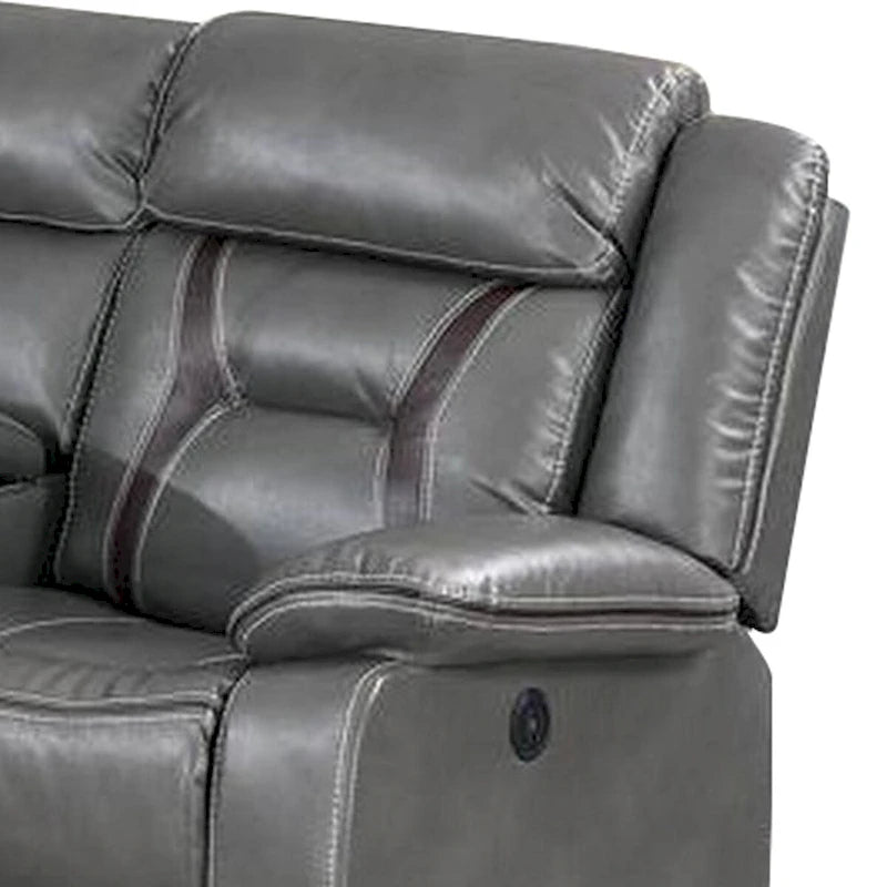 Lof Power Reclining Sectional Sofa Set, USB Port, Gray Gel Faux Leather