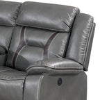 Lof Power Reclining Sectional Sofa Set, USB Port, Gray Gel Faux Leather