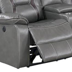Lof Power Reclining Sectional Sofa Set, USB Port, Gray Gel Faux Leather