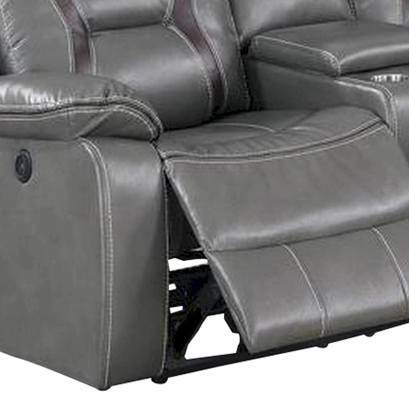 Lof Power Reclining Sectional Sofa Set, USB Port, Gray Gel Faux Leather