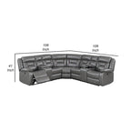 Lof Power Reclining Sectional Sofa Set, USB Port, Gray Gel Faux Leather