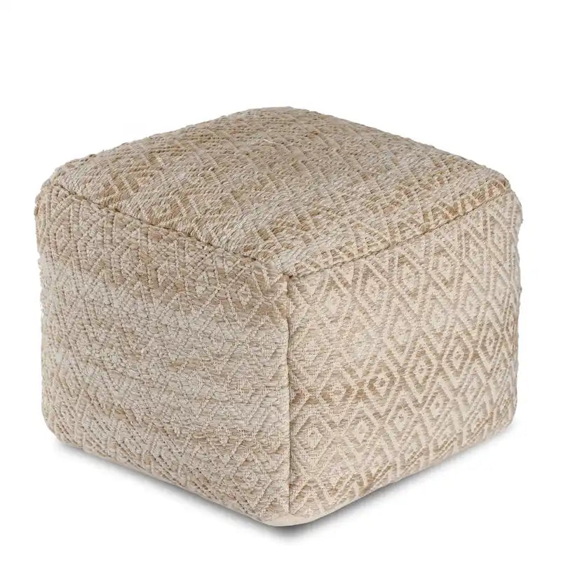 Jani Rhombus 22-inch Brown Square Pouf Ottoman - Handmade Footrest for Living Room, Bedroom, Nursery, Kidsroom