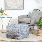 Jani Rhombus 22-inch Brown Square Pouf Ottoman - Handmade Footrest for Living Room, Bedroom, Nursery, Kidsroom