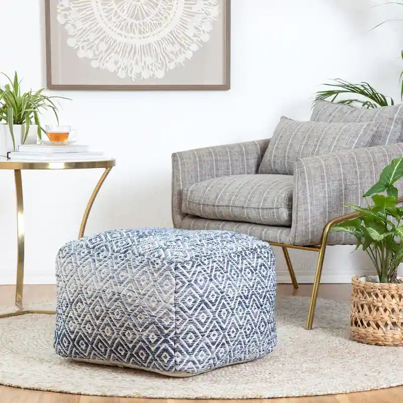 Jani Rhombus 22-inch Brown Square Pouf Ottoman - Handmade Footrest for Living Room, Bedroom, Nursery, Kidsroom