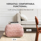 Jani Rhombus 22-inch Brown Square Pouf Ottoman - Handmade Footrest for Living Room, Bedroom, Nursery, Kidsroom