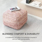 Jani Rhombus 22-inch Brown Square Pouf Ottoman - Handmade Footrest for Living Room, Bedroom, Nursery, Kidsroom