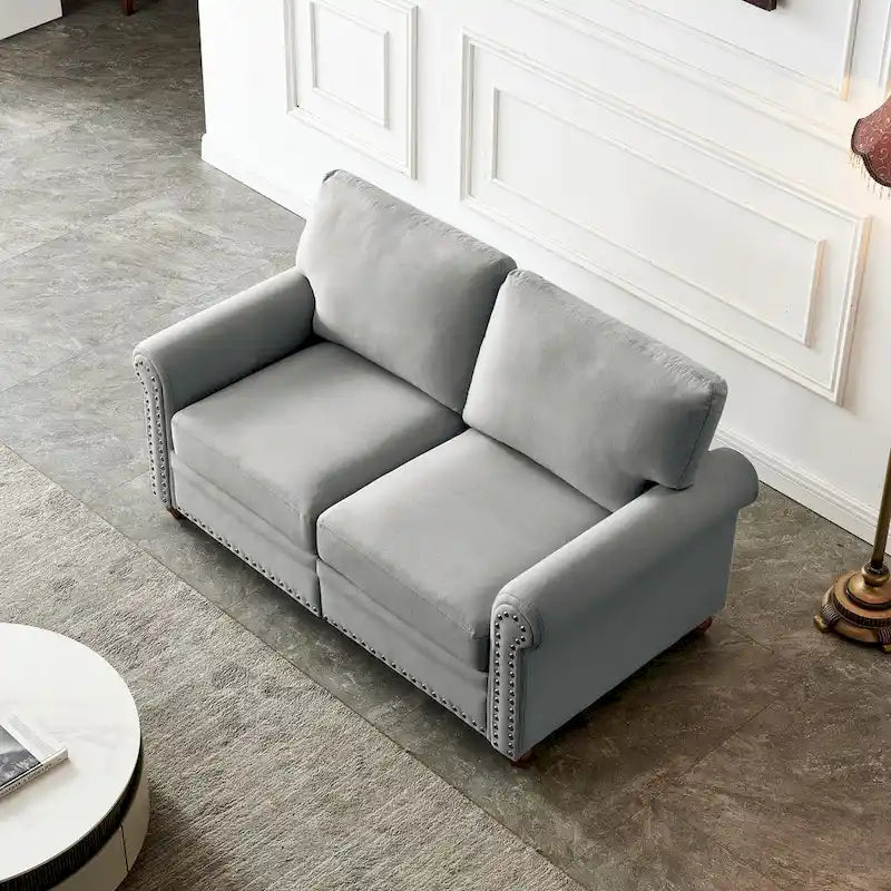 Linen Fabric Upholstered Sofa with Storage, 3-Seater Couch with Solid Wood Frame, Round Arms, and Removable Cushion Cover