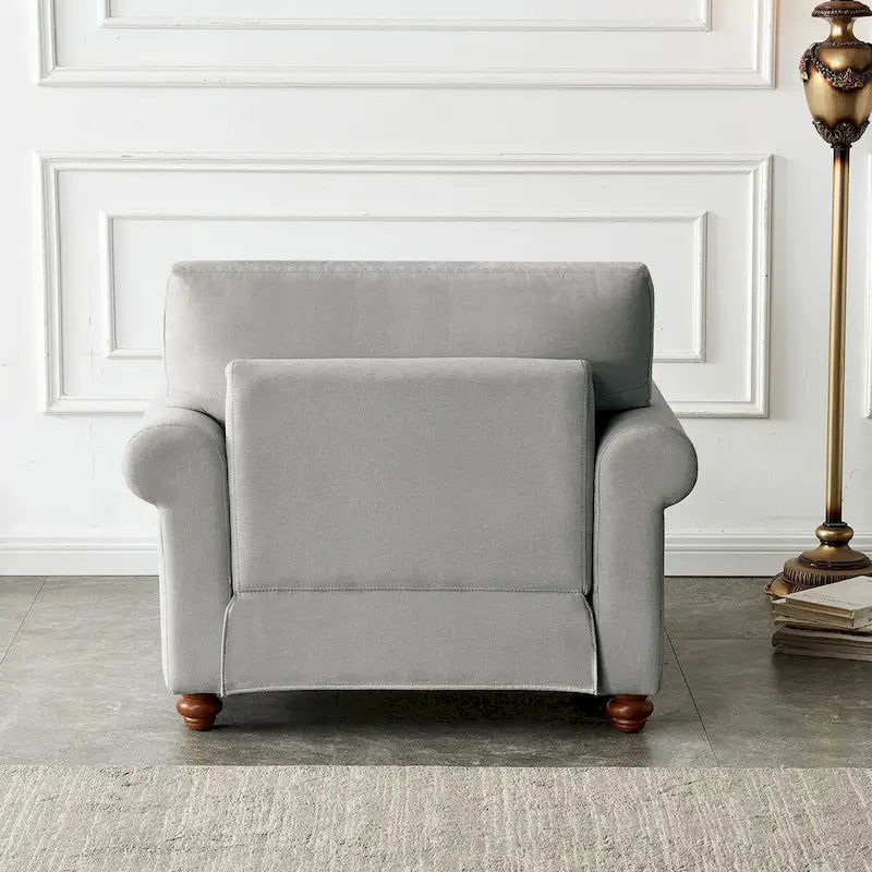 Linen Fabric Upholstered Sofa with Storage, 3-Seater Couch with Solid Wood Frame, Round Arms, and Removable Cushion Cover