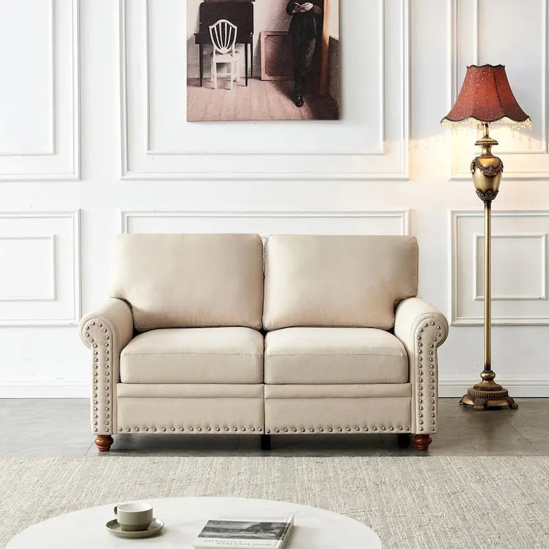 Linen Fabric Upholstered Sofa with Storage, 3-Seater Couch with Solid Wood Frame, Round Arms, and Removable Cushion Cover