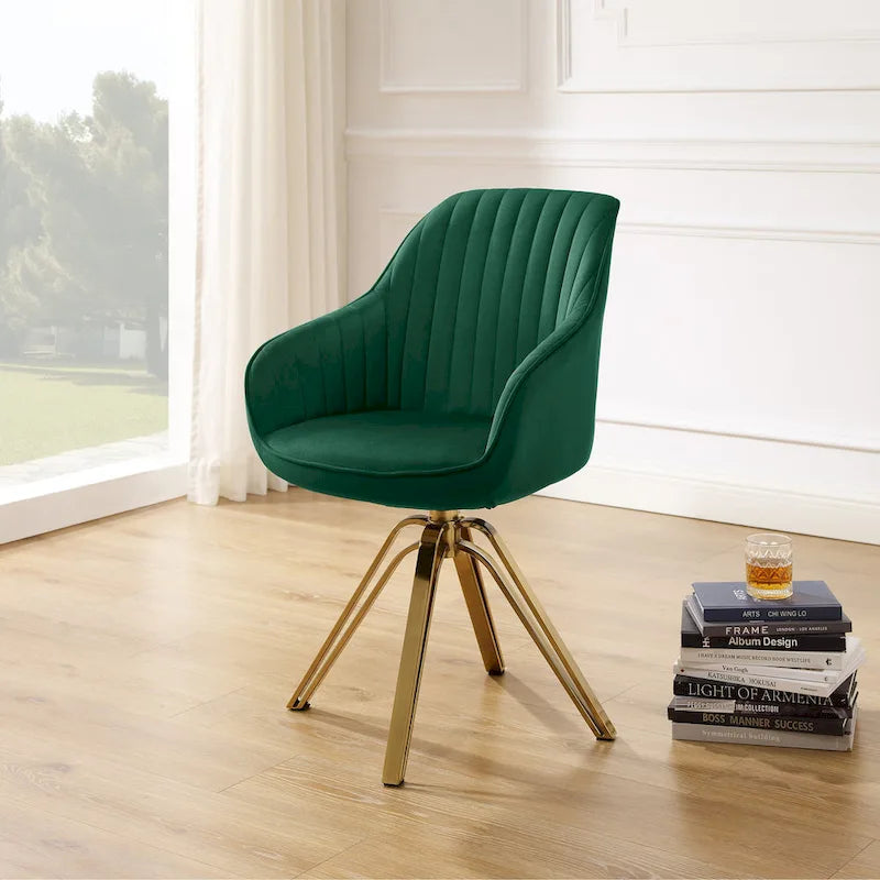 Art Leon Modern Velvet Swivel Chair with Golden Finish