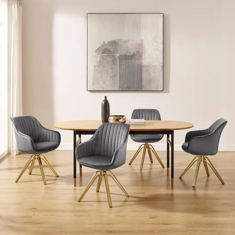 Art Leon Modern Velvet Swivel Chair with Golden Finish