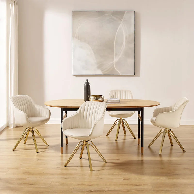 Art Leon Modern Velvet Swivel Chair with Golden Finish