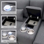 Modern Linen Fabric Upholstered Sofa with Console, 4Pillows,Cupholders,USB