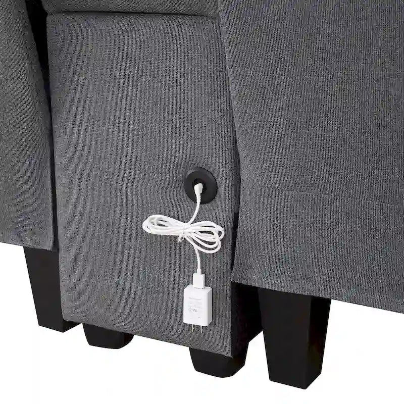 Modern Linen Fabric Upholstered Sofa with Console, 4Pillows,Cupholders,USB