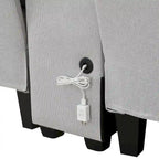 Modern Linen Fabric Upholstered Sofa with Console, 4Pillows,Cupholders,USB