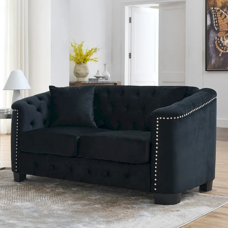 59 Modern Velvet Sofa,2-Seater Sofa,Upholstered Tufted Backrests with Nailhead Arms and 2 Cushions for Living Room
