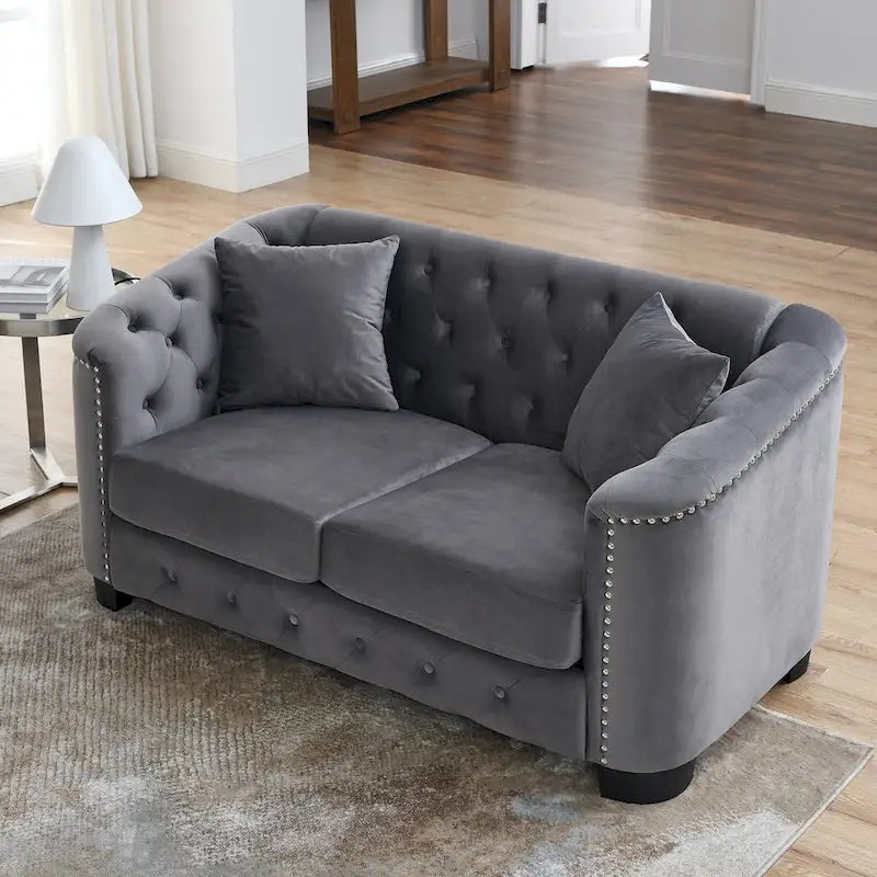 59 Modern Velvet Sofa,2-Seater Sofa,Upholstered Tufted Backrests with Nailhead Arms and 2 Cushions for Living Room