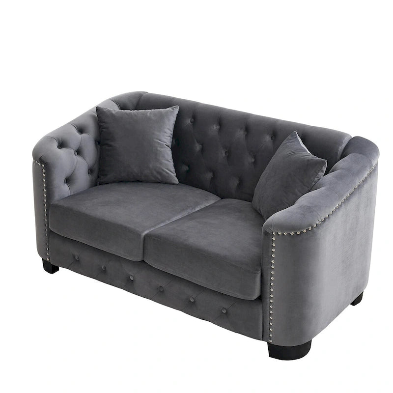 59 Modern Velvet Sofa,2-Seater Sofa,Upholstered Tufted Backrests with Nailhead Arms and 2 Cushions for Living Room