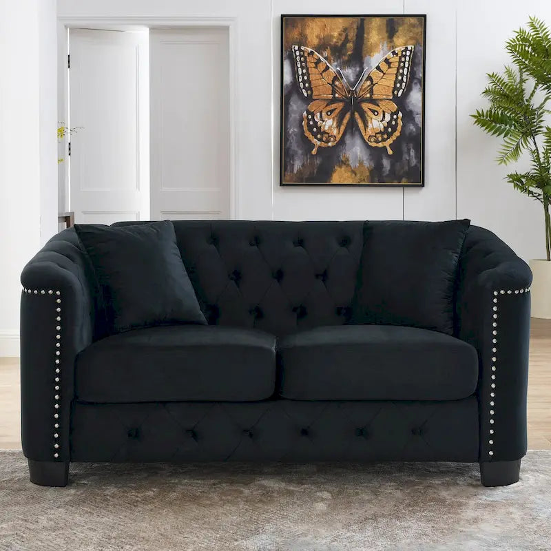59 Modern Velvet Sofa,2-Seater Sofa,Upholstered Tufted Backrests with Nailhead Arms and 2 Cushions for Living Room