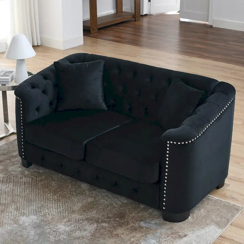 59 Modern Velvet Sofa,2-Seater Sofa,Upholstered Tufted Backrests with Nailhead Arms and 2 Cushions for Living Room