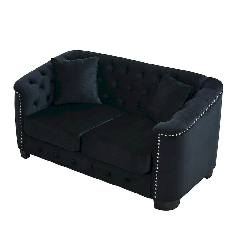 59 Modern Velvet Sofa,2-Seater Sofa,Upholstered Tufted Backrests with Nailhead Arms and 2 Cushions for Living Room