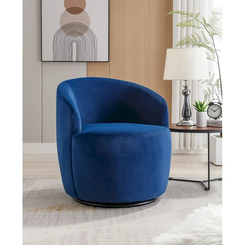 Velvet Fabric Swivel Barrel Chair with Black Powder Coating Metal Ring