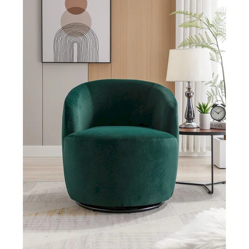 Velvet Fabric Swivel Barrel Chair with Black Powder Coating Metal Ring