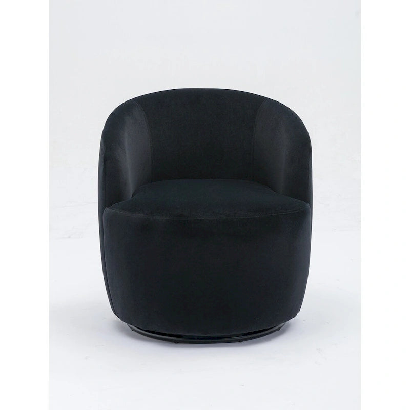 Velvet Fabric Swivel Barrel Chair with Black Powder Coating Metal Ring